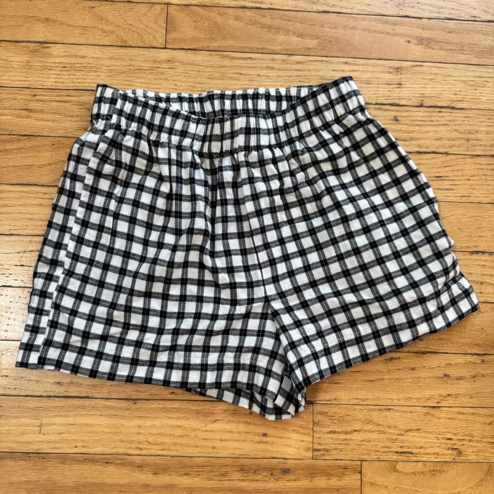 Auden Women Black White Mini Check Pajama Shorts XS  Cotton Plaid Sleep